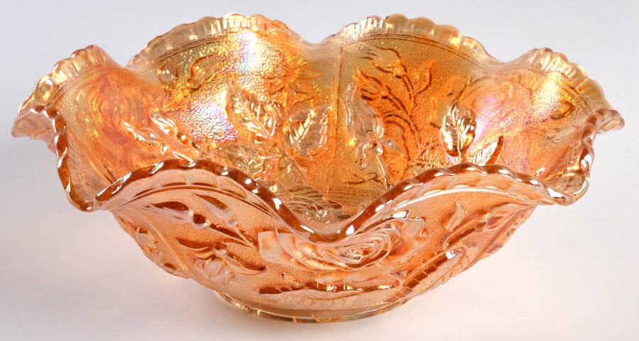 Open Rose Marigold Medium Ruffled Bowl by Imperial Glass-Ohio-1
