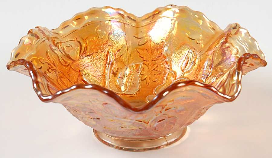 Open Rose Marigold 9" Round Crimped Bowl by Imperial Glass-Ohio-1