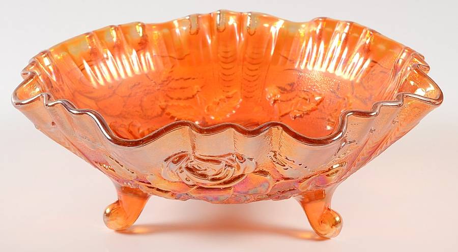 Open Rose Marigold Double Crimped Three Toed Bowl by Imperial Glass-Ohio-1