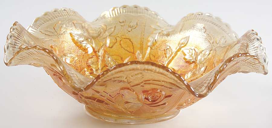 Open Rose Marigold 10" Round Crimped Bowl by Imperial Glass-Ohio-1