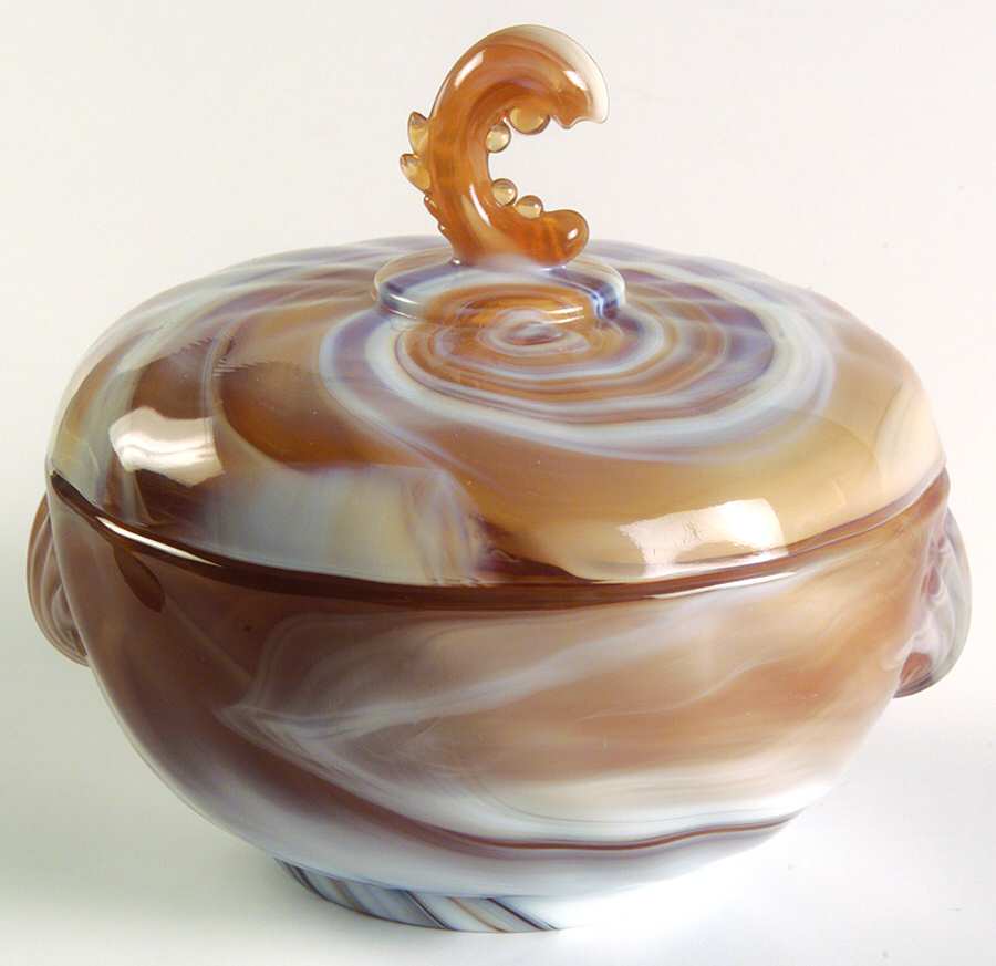 Waverly Carmel Slag Chocolate with Wave Finial Lid by Imperial Glass-Ohio-1