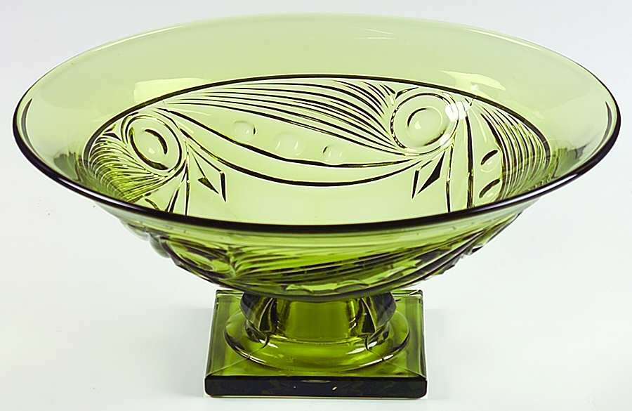 Ipswich Green Footed Bowl by Imperial Glass-Ohio-1