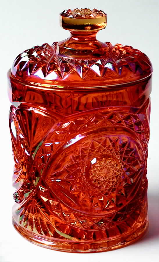Hobstar Marigold Cookie Jar & Lid by Imperial Glass-Ohio-1