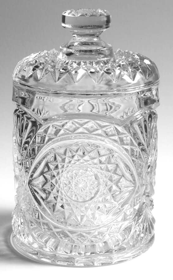 Hobstar Clear 5" Americana Jar & Lid by Imperial Glass-Ohio-1