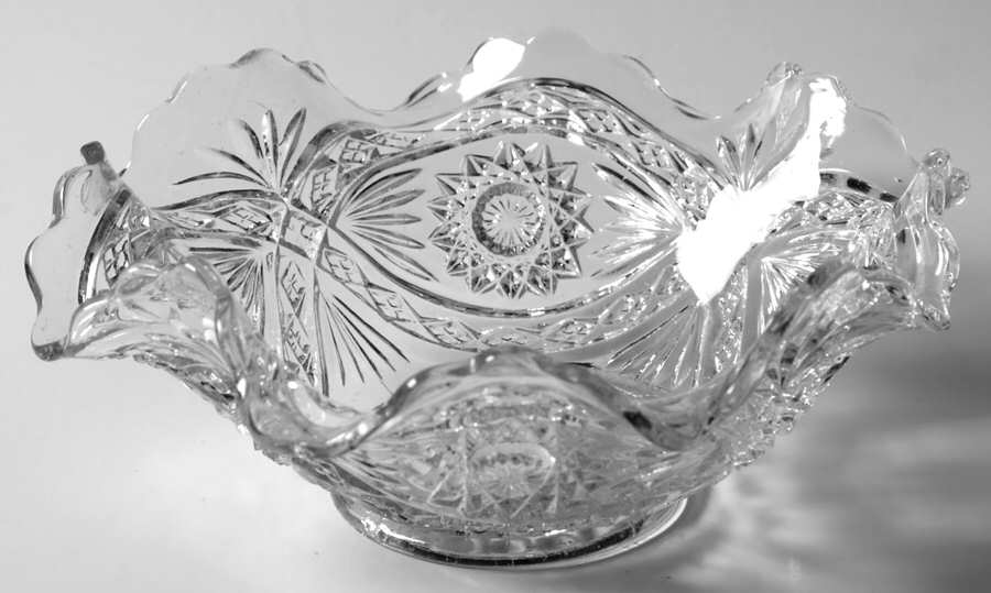 Hobstar Clear 7" Round Crimped Bowl by Imperial Glass-Ohio-1