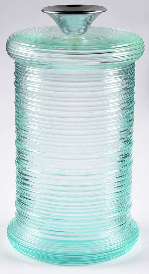 Spun Turquoise 7" Storage Jar & Lid by Imperial Glass-Ohio-1