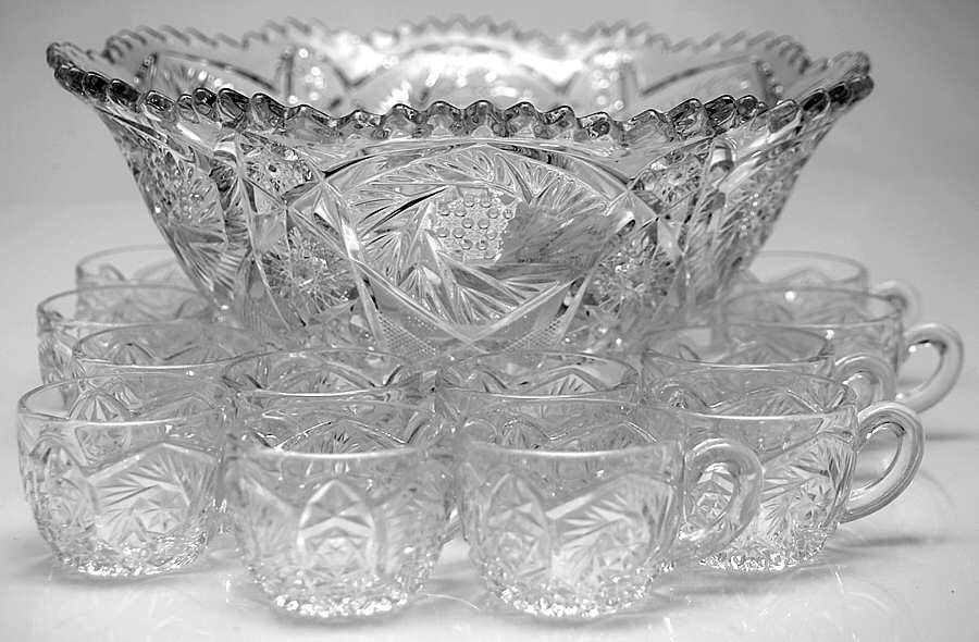 Whirling Star Clear (13 Piece) Punch Set (PUNM1 + 12 PCUM1) by Imperial Glass-Ohio-1