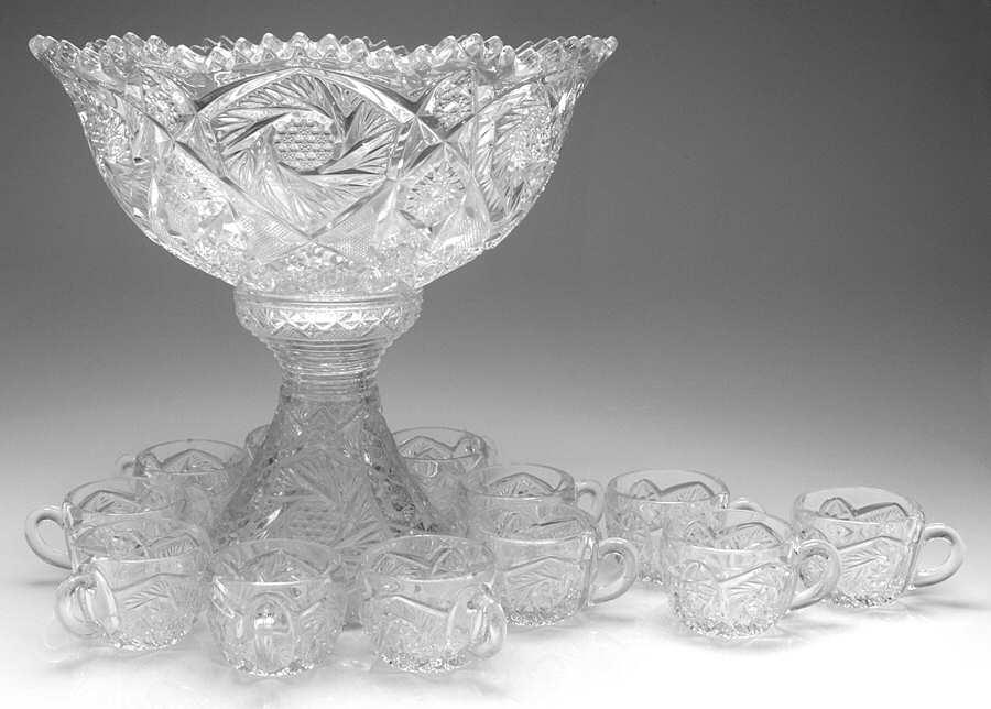 Whirling Star Clear (14 Piece) Punch Set (PUNM1, PUST, 12 PCU) by Imperial Glass-Ohio-1