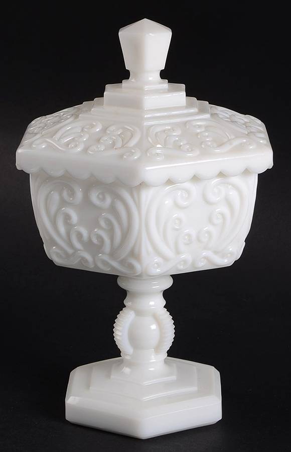 Scroll Milkglass Small Wedding Bowl & Lid by Imperial Glass-Ohio-1