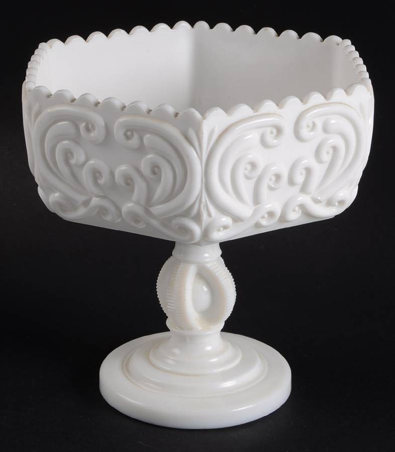 Scroll Milkglass Crimped Tall Compote by Imperial Glass-Ohio-1