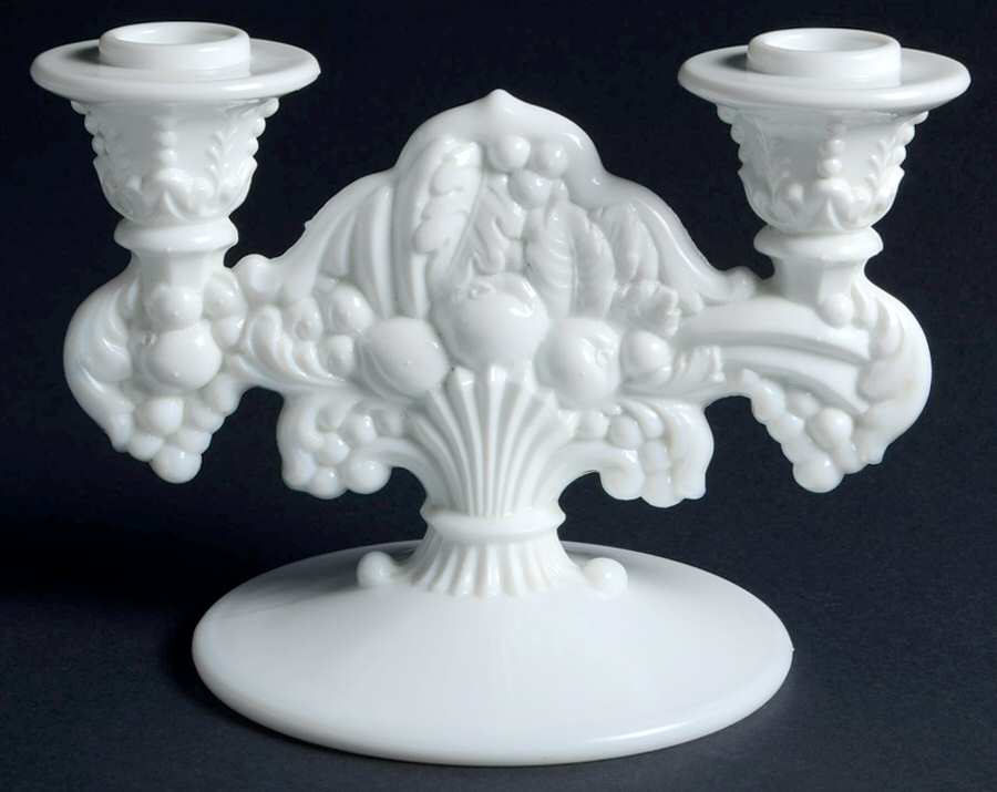Garland Milkglass (Fruit) Double Light Candlestick by Indiana Glass-1