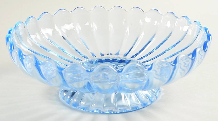 Pillar Flute Blue 6" Footed Round Bowl by Imperial Glass-Ohio-1