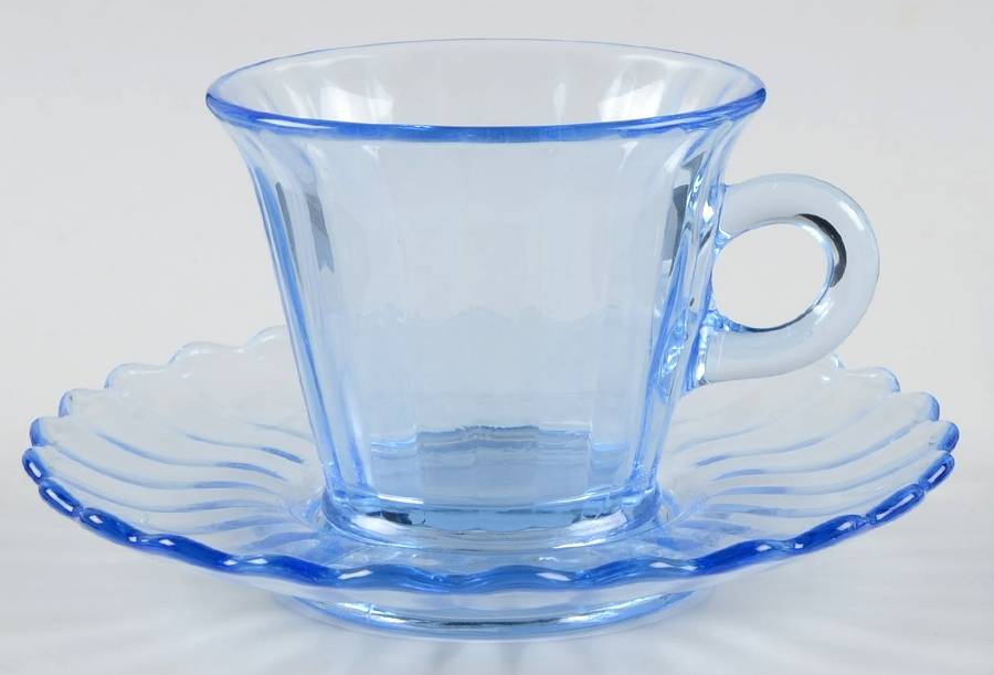 Pillar Flute Blue Cup & Saucer Set by Imperial Glass-Ohio-1
