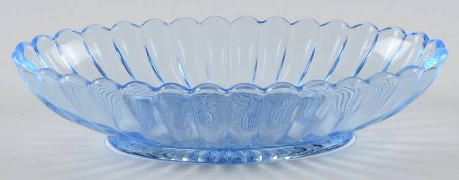 Pillar Flute Blue 8" Oval Relish by Imperial Glass-Ohio-1