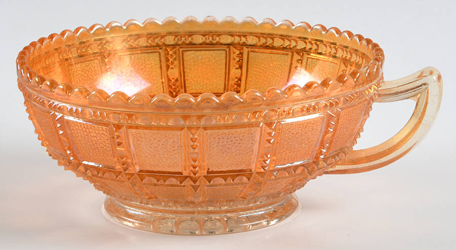 Beaded Block Marigold 5" Handled Square Bowl by Imperial Glass-Ohio-1