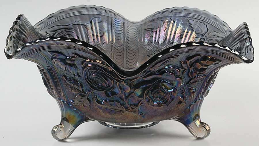 Lustre Rose Amethyst 11" Round 3-Toed Crimped Bowl by Imperial Glass-Ohio-1