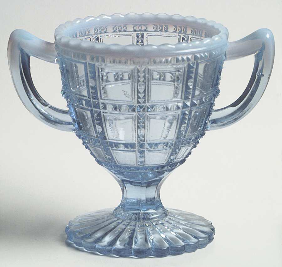 Beaded Block Blue Opalescent Open Sugar by Imperial Glass-Ohio-1