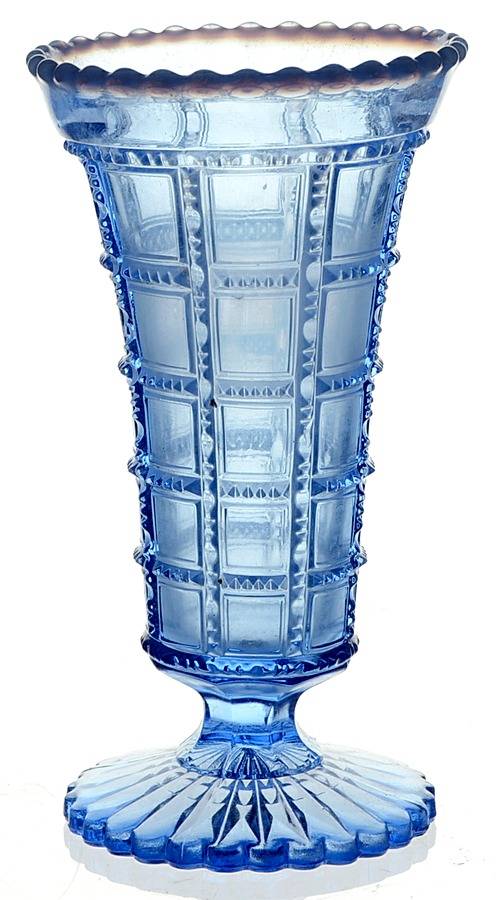Beaded Block Blue Opalescent 6" Flower Vase by Imperial Glass-Ohio-1