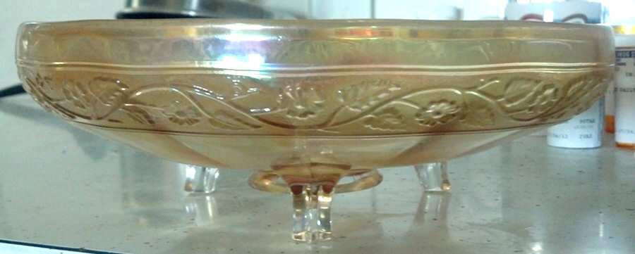 Floral and Optic Marigold 9" Cupped Bowl by Imperial Glass-Ohio-1