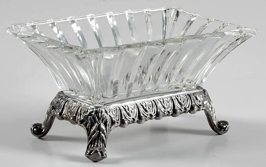 1005 Clear 6" Rectangular Bowl & Metal Stand by Indiana Glass-1