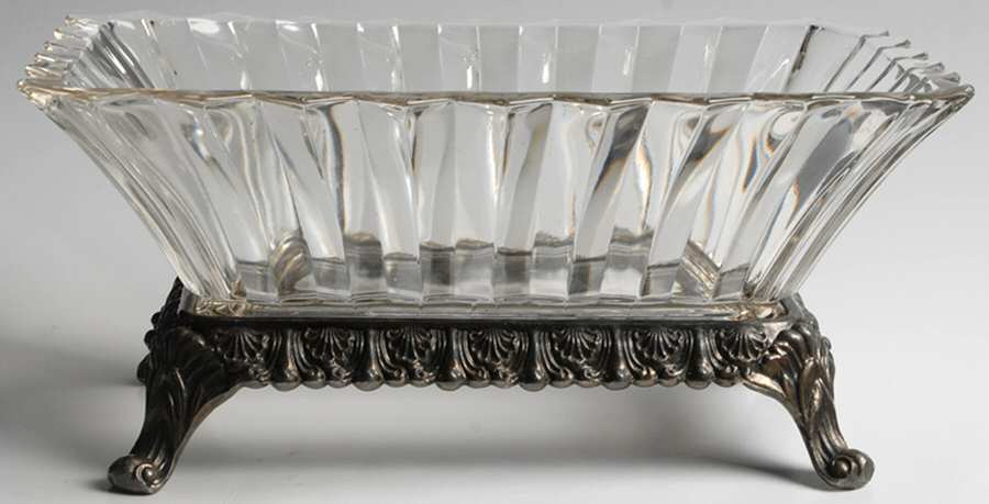 1005 Clear 11" Rectangular Bowl & Metal Stand by Indiana Glass-1