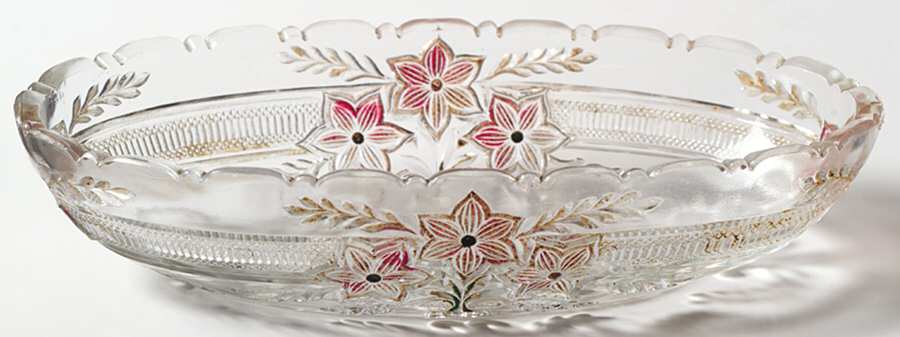 Narcissus Spray (Gold Trim) 10" Oval Celery by Indiana Glass-1