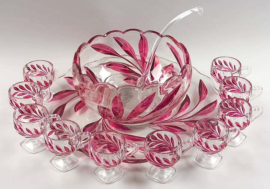 1008 Ruby Flash (13 Piece) Punch Set (PUN, PUNU, 10 PCU, CLAD) by Indiana Glass-1