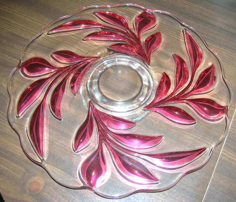 1008 Ruby Flash Footed Cake Plate by Indiana Glass-1