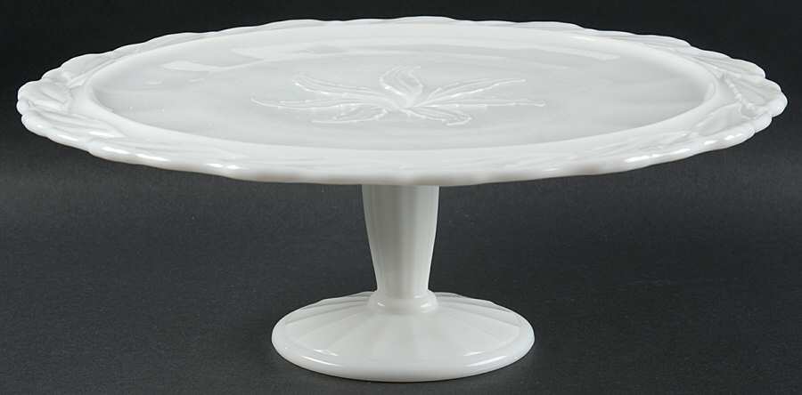Star Holly Milkglass (Closed Leaves) Round Cake Stand by Imperial Glass-Ohio-1