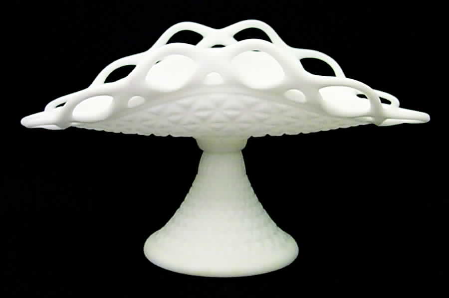 Laced Edge Milk Glass Frosted Banana Stand by Imperial Glass-Ohio-1