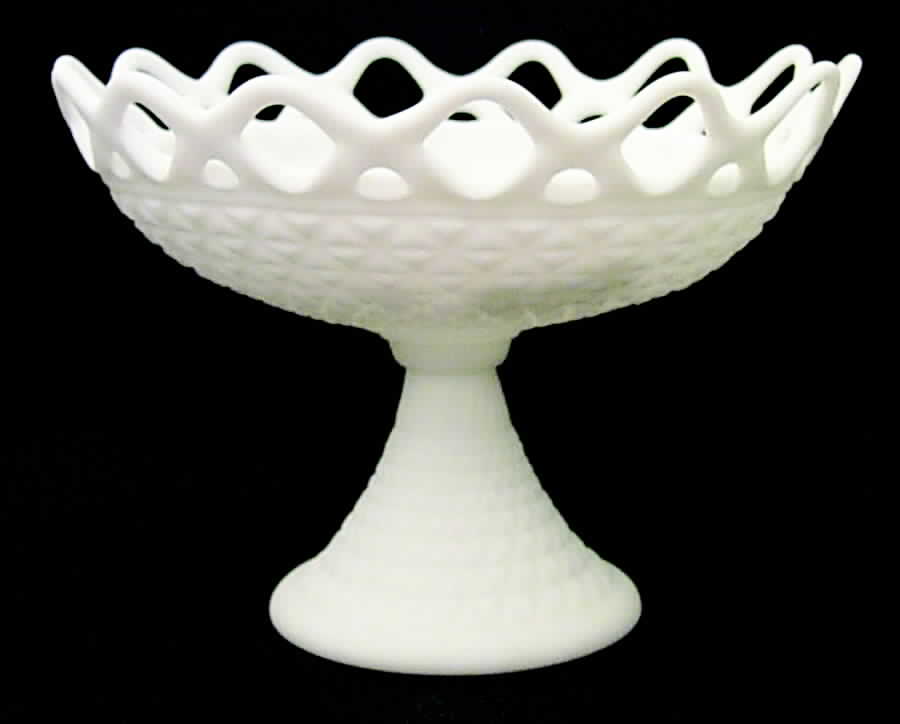 Laced Edge Milk Glass Frosted Large Footed Fruit Bowl by Imperial Glass-Ohio-1