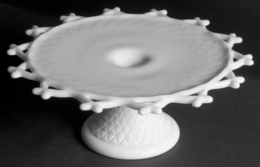 Laced Edge Cut Milk Glass Round Cake Stand by Imperial Glass-Ohio-1
