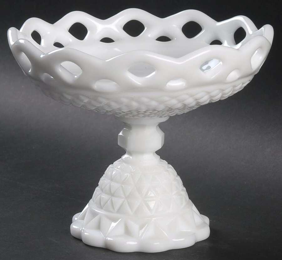 Laced Edge Cut Milk Glass 6" Height Open Compote by Imperial Glass-Ohio-1