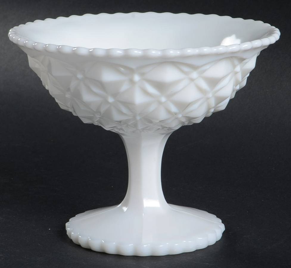 Diamond Block Milk Glass Open Jam/Jelly by Imperial Glass-Ohio-1