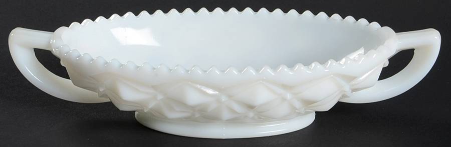 Diamond Block Milk Glass Pickle Dish by Imperial Glass-Ohio-1