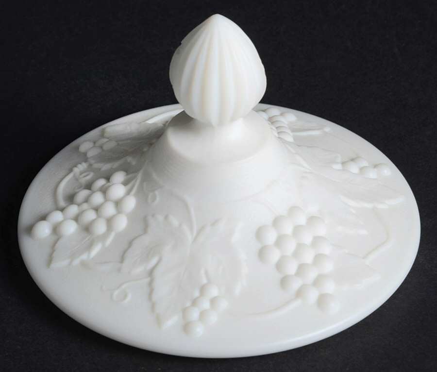 Vintage Grape Milk Glass Doeskin Lid for Small Candy Jar by Imperial Glass-Ohio-1