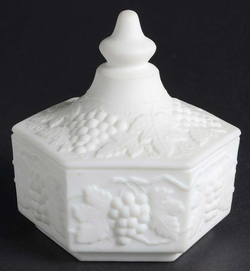 Vintage Grape Milk Glass Doeskin Large Candy Jar & Lid by Imperial Glass-Ohio-1