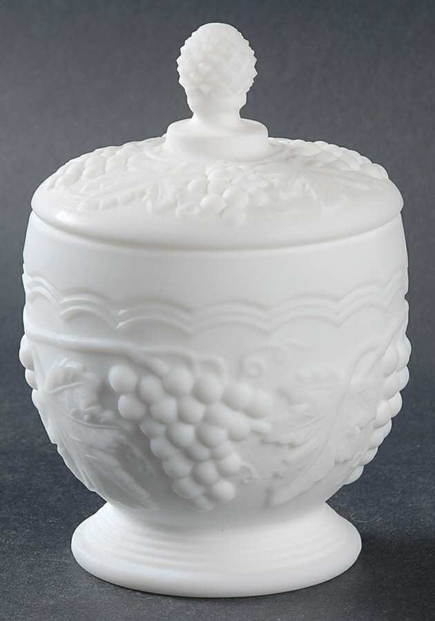 Vintage Grape Milk Glass Doeskin Sugar Bowl & Lid by Imperial Glass-Ohio-1