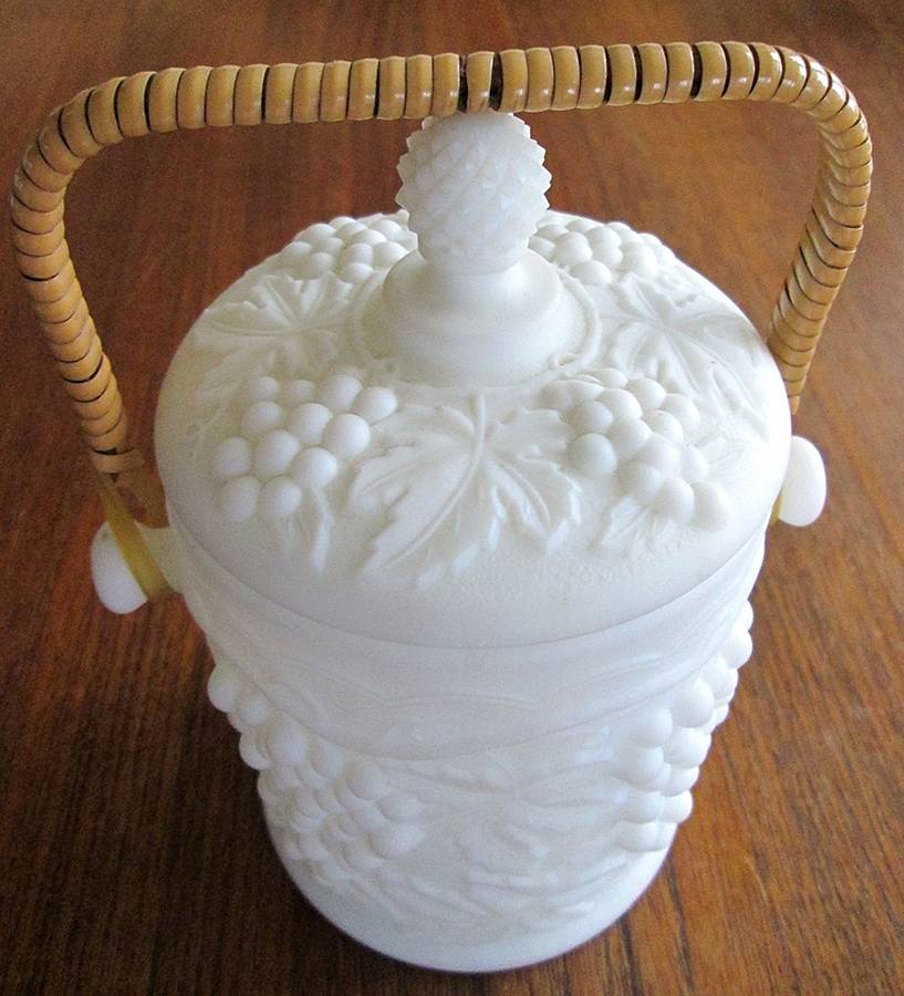 Vintage Grape Milk Glass Doeskin Jar & Lid by Imperial Glass-Ohio-1