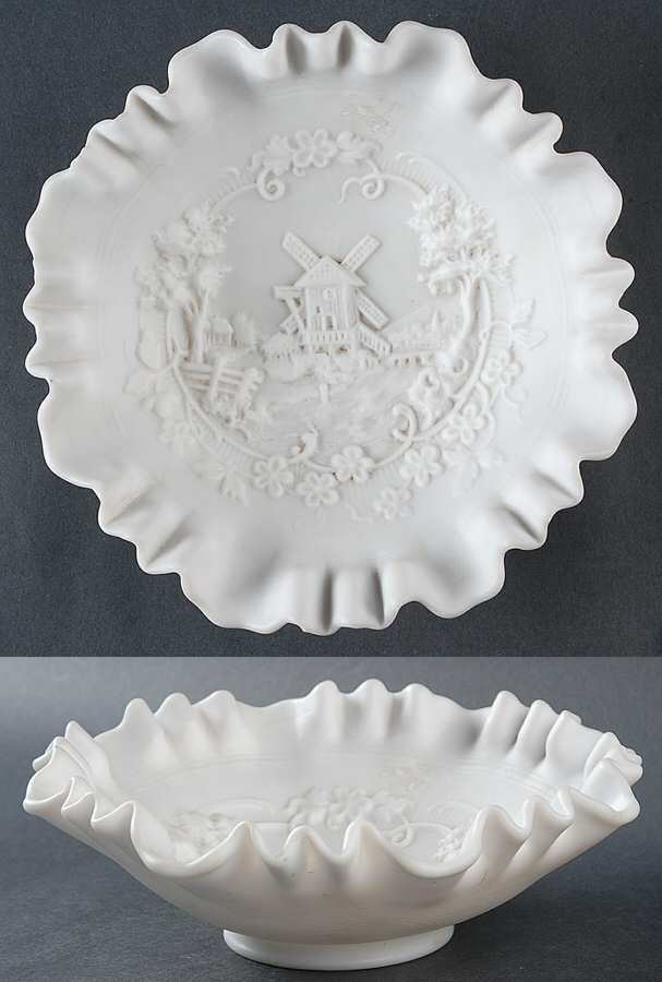 Windmill Milk Glass Frosted 8" Round Crimped Bowl by Imperial Glass-Ohio-1
