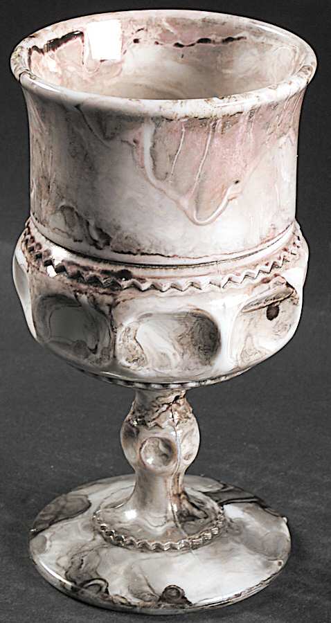 King's Crown Marbelized Water Goblet by Indiana Glass-1