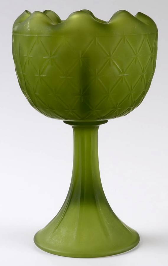 Olive Green Mist Cupped and Crimped Compote by Indiana Glass-1