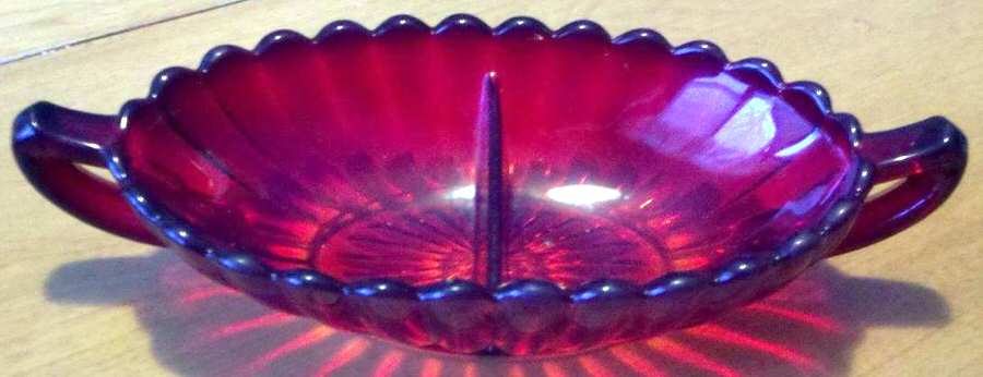 Pillar Flute Ruby 8" Oval 2 Part Relish by Imperial Glass-Ohio-1