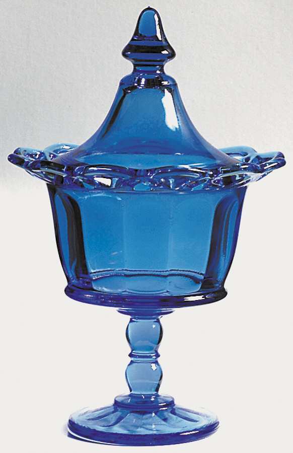Laced Edge Antique Blue Footed Candy Dish & Lid by Imperial Glass-Ohio-1