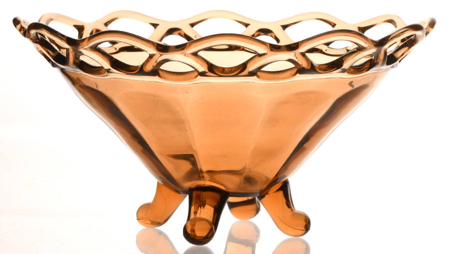 Laced Edge Amber 8" 4-Toed Footed Bowl by Imperial Glass-Ohio-1
