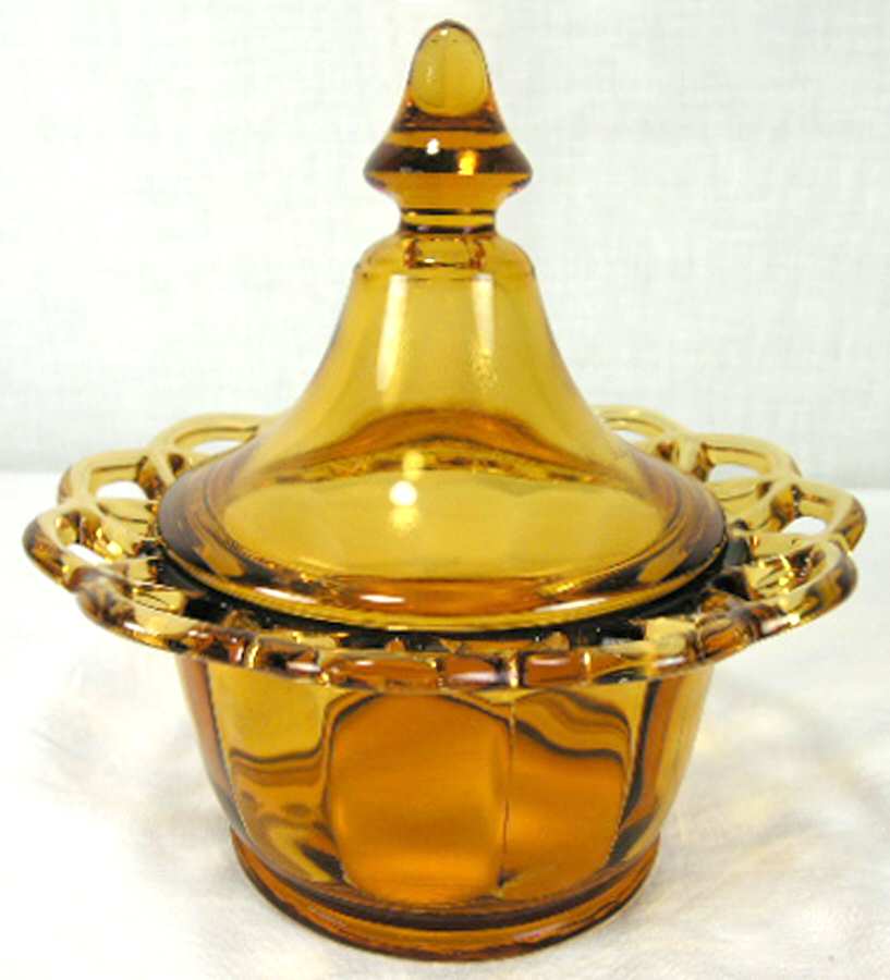 Laced Edge Amber Candy Box & Lid by Imperial Glass-Ohio-1