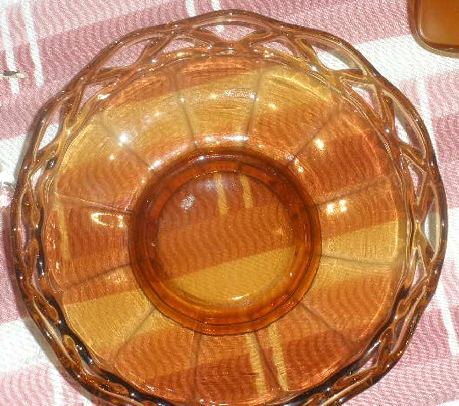 Laced Edge Amber 6" Shallow Nappy by Imperial Glass-Ohio-1