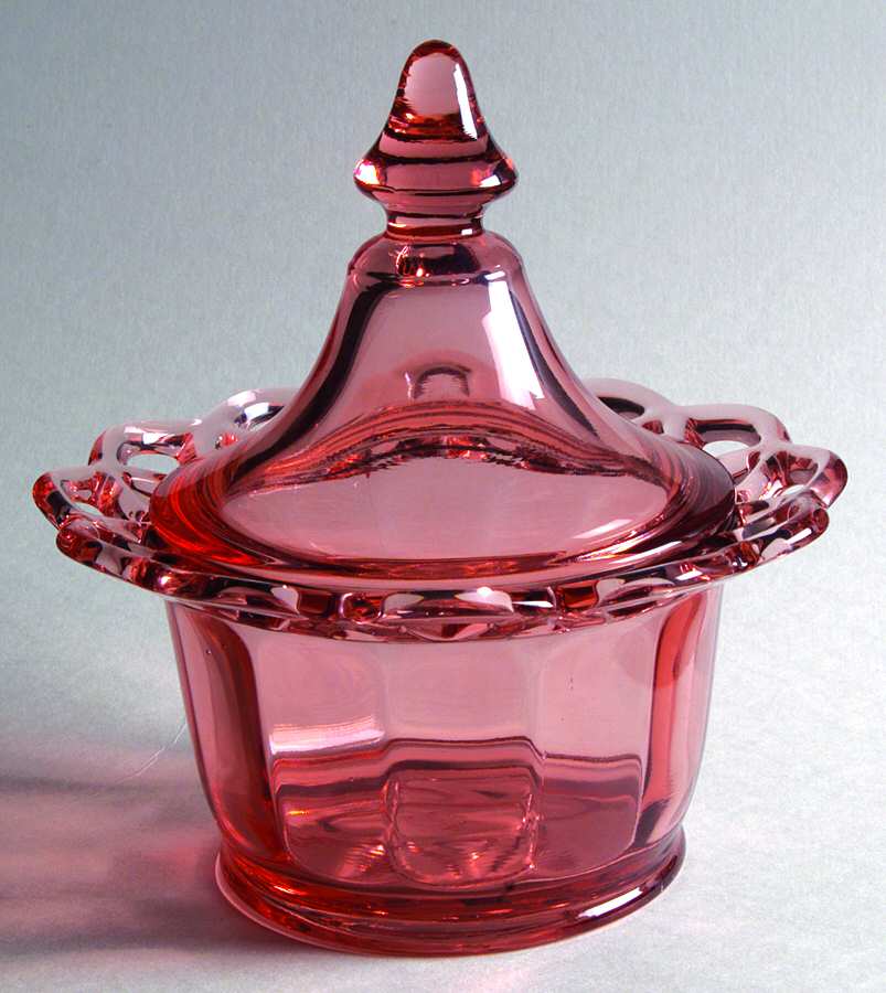 Laced Edge Pink Candy Box & Lid by Imperial Glass-Ohio-1