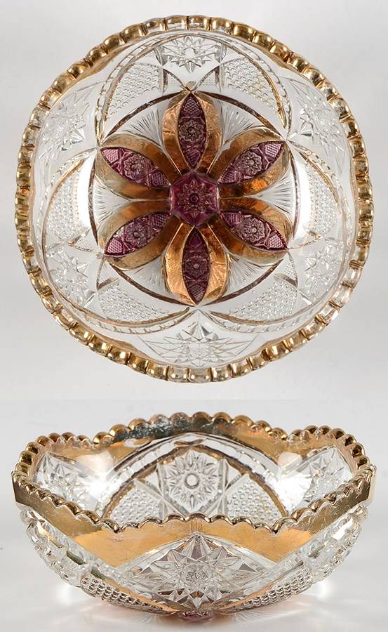Ferris Wheel Flashed Gold Small Fruit Dessert Bowl by Indiana Glass-1