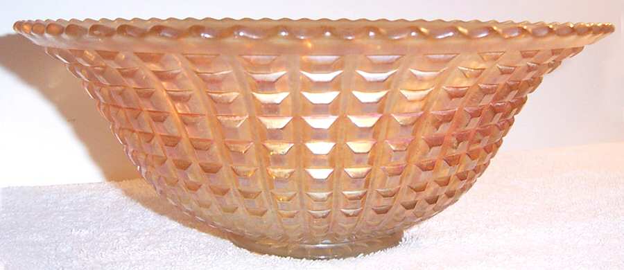 Waffle Block Marigold (Carnival) 7" Round Bowl by Imperial Glass-Ohio-1
